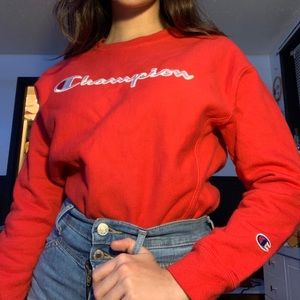 Red Champion Crop Top Sweatshirt :)